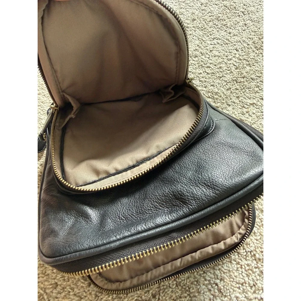 Margot Black Pebbled Leather Small Backpack Purse Minimalist Bag
